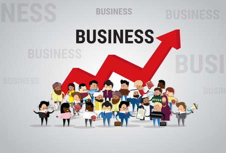 Group of Business People Over Financial Graph Arrow Up Success Businesspeople Mix Race Diverse Flat Vector Illustrationのイラスト素材