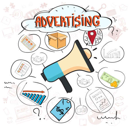 Advertising Digital Marketing Promotion Doodle Hand Draw Sketch Background Vector Illustrationのイラスト素材