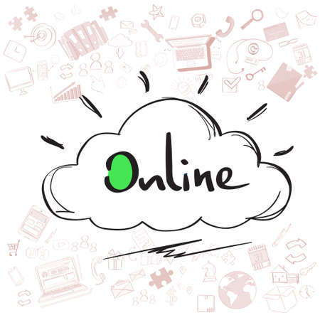 Cloud Computing Technology Device Set Internet Data Information Storage Doodle Hand Draw Sketch Concept Vector Illustrationのイラスト素材