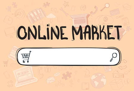 Online Shopping Market Application Interface Concept Doodle Hand Draw Sketch Background Vector Illustrationのイラスト素材