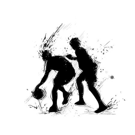 Basketball Player Sportsman Sport Competition Black Silhouette Man Flat Vector Illustrationのイラスト素材