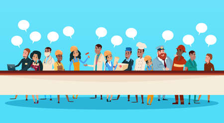 People Group Different Occupation Set, Employees Mix Race Workers Banner Flat Vector Illustrationのイラスト素材