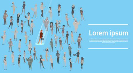 People Group Different Occupation Spotlight Hire Human Resource Recruitment Candidate Banner Flat Vector Illustrationのイラスト素材