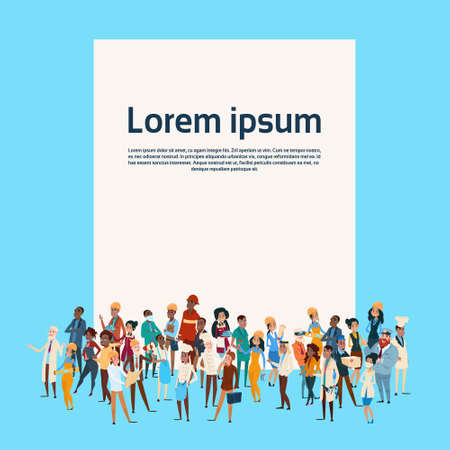 People Group Different Occupation Set, Employees Mix Race Workers Banner Flat Vector Illustrationのイラスト素材