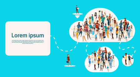 People Group Different Occupation, Employees Mix Race Workers Network Social Communication Flat Vector Illustrationのイラスト素材