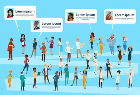People Group Different Occupation, Employees Workers Social Network Profile Flat Vector Illustration