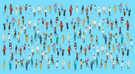 People Group Different Occupation Set, Employees Mix Race Workers Banner Flat Vector Illustrationのイラスト素材