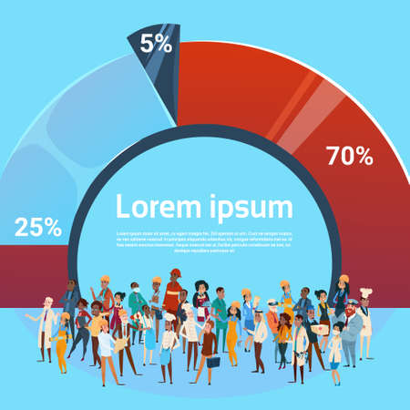 People Group Different Occupation Set, Employees Mix Race Workers Graph Background Flat Vector Illustrationのイラスト素材