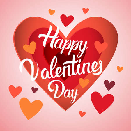 Valentine Day Gift Card Holiday Love Heart Shape Banner With Copy Space Flat Vector Illustrationのイラスト素材