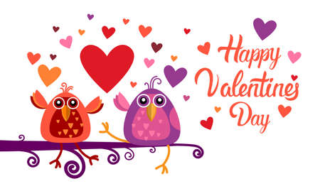 Valentine Day Gift Card Holiday Love Bird Heart Shape Banner With Copy Space Flat Vector Illustrationのイラスト素材