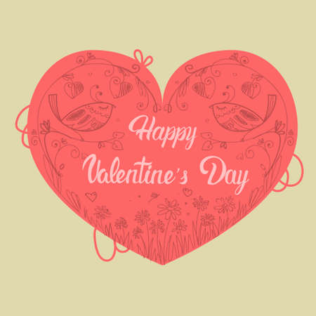 Valentine Day Gift Card Holiday Love Heart Shape Banner With Copy Space Flat Vector Illustrationのイラスト素材