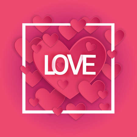 Valentine Day Gift Card Holiday Love Heart Shape Banner With Copy Space Flat Vector Illustrationのイラスト素材