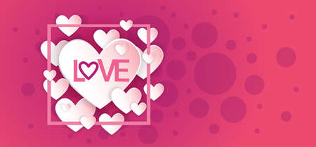 Valentine Day Gift Card Holiday Love Heart Shape Banner With Copy Space Flat Vector Illustrationのイラスト素材