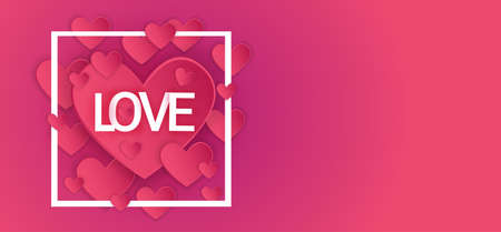 Valentine Day Gift Card Holiday Love Heart Shape Banner With Copy Space Flat Vector Illustrationのイラスト素材