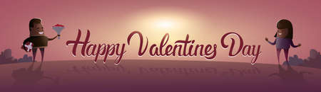 Valentine Day Holiday Couple Embrace Love Heart Shape Greeting Card Flat Vector Illustrationのイラスト素材