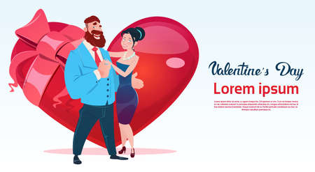 Valentine Day Gift Card Holiday Lovers Couple Love Heart Shape Flat Vector Illustrationのイラスト素材