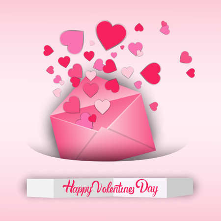 Valentine Day Gift Card Holiday Love Heart Shape Flat Vector Illustrationのイラスト素材