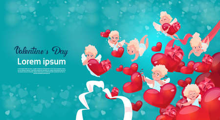 Valentine Day Gift Card Holiday Amour Love Cupid Heart Shape Flat Vector Illustrationのイラスト素材