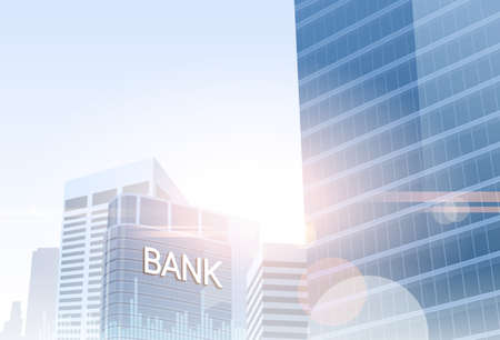 Banking Business Banner Finance Savings Silhouette City Background Vector Illustrationのイラスト素材