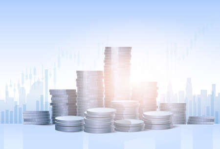 Banking Business Banner Finance Savings Silhouette City Background Vector Illustrationのイラスト素材