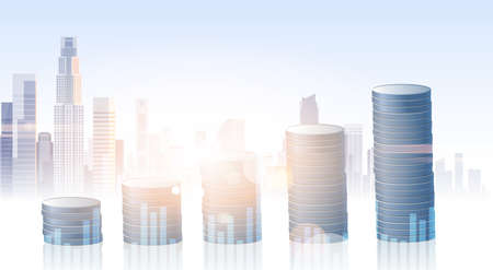 Banking Business Banner Finance Savings Silhouette City Background Vector Illustrationのイラスト素材