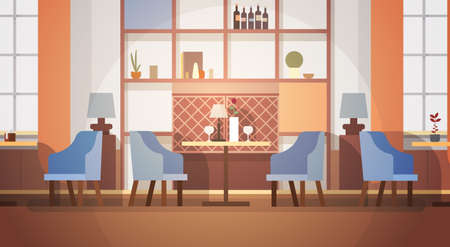 Modern Cafe Interior Empty No People Restaurant Flat Vector Illustrationのイラスト素材