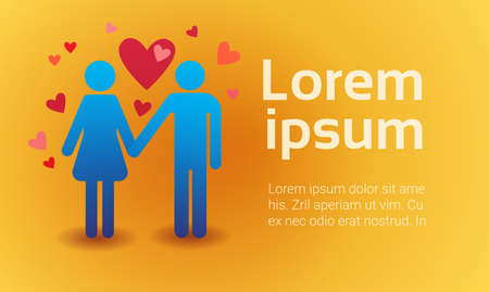 Valentine Day Gift Card Holiday Couple Love Heart Shape Flat Vector Illustrationのイラスト素材