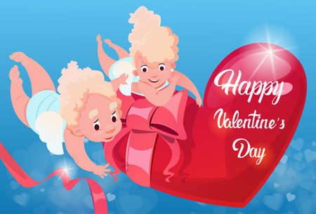 Valentine Day Gift Card Holiday Amour Love Cupid Heart Shape Flat Vector Illustrationのイラスト素材