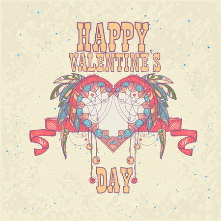 Valentine Day Gift Card Holiday Love Heart Shape Flat Vector Illustrationのイラスト素材