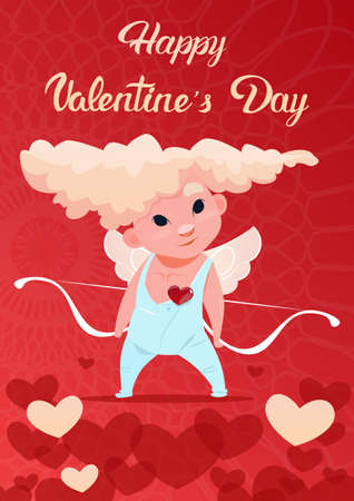 Valentine Day Gift Card Holiday Amour Love Cupid Heart Shape Flat Vector Illustrationのイラスト素材