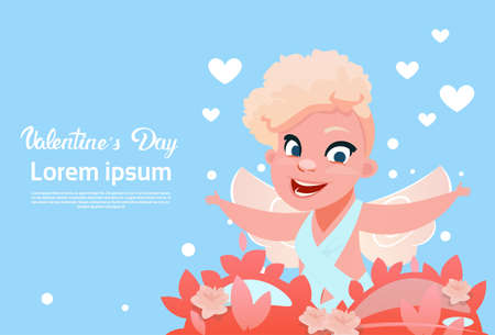 Valentine Day Gift Card Holiday Amour Love Cupid Heart Shape Flat Vector Illustrationのイラスト素材