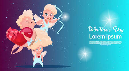 Valentine Day Gift Card Holiday Amour Love Cupid Heart Shape Flat Vector Illustrationのイラスト素材