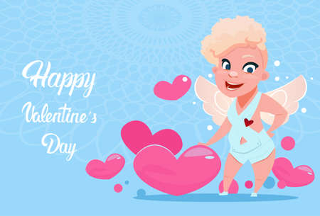 Valentine Day Gift Card Holiday Amour Love Cupid Heart Shape Flat Vector Illustration