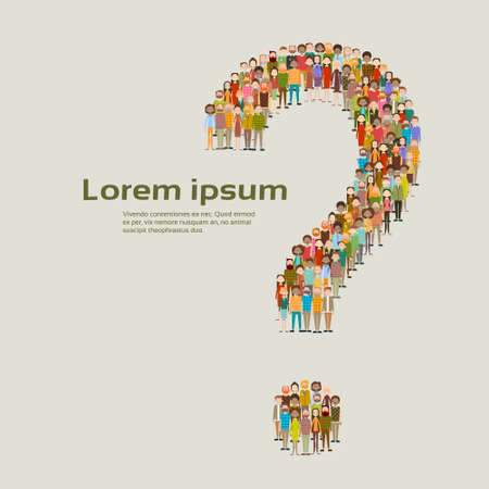 Group of Business People Question Mark Big Crowd Businesspeople Mix Ethnic Diverse Flat Vector...