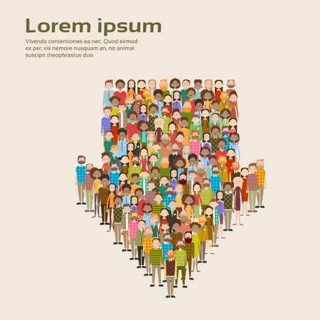 Group of Business People Arrow Big Crowd Businesspeople Mix Ethnic Diverse Flat Vector Illustrationのイラスト素材