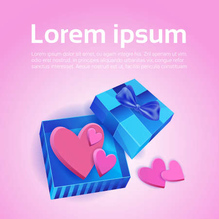 Valentine Day Gift Card Holiday Love Present Colorful Gift Box Banner Flat Vector Illustrationのイラスト素材