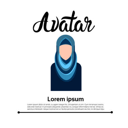 Arab Girl, Muslim Arabic Woman Profile Icon Social Network Flat Vector Illustrationのイラスト素材