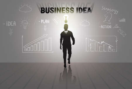Silhouette Businessman Business Idea Brainstorm New Startup Development Illustrationのイラスト素材