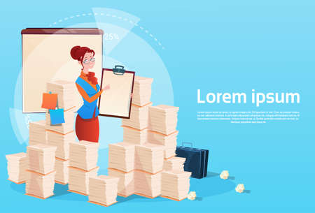 Successful Business Woman Hold Contract Sign Document Paperwork Concept Flatのイラスト素材