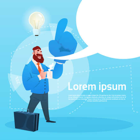 Business Man New Idea Concept Light Bulb Creative Brainstorm Flat Illustrationのイラスト素材