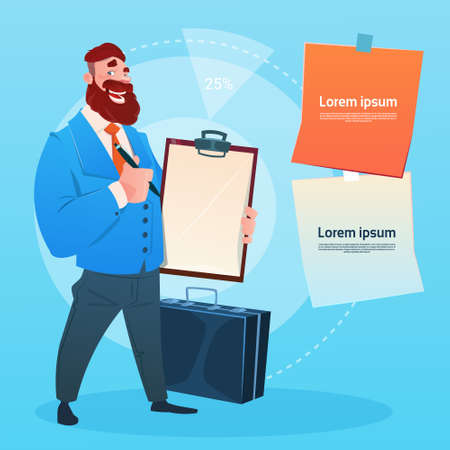 Successful Business Man Hold Contract Sign Document Folder Flat Illustrationのイラスト素材