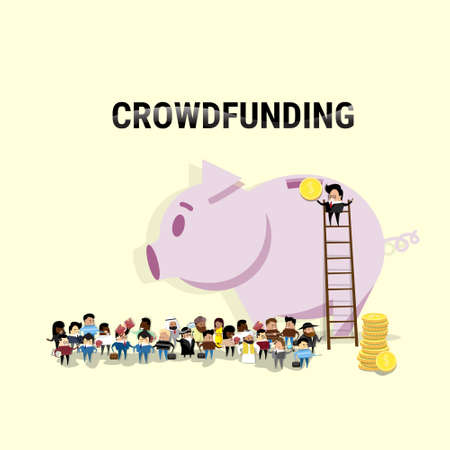 Business People Group Investment Money Investor Crowd Funding Web Flat Illustration
