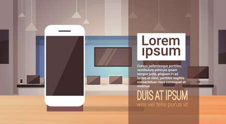 Cell Smart Phone Modern Electronics Store Shop Interior Banner Copy Space Vector Illustrationのイラスト素材