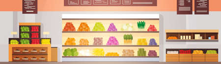Big Shop Super Market Shopping Mall Interior Flat Vector Illustrationのイラスト素材