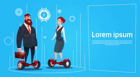 Business Man And Woman Ride Electric Scooter Transport Flat Vector Illustrationのイラスト素材