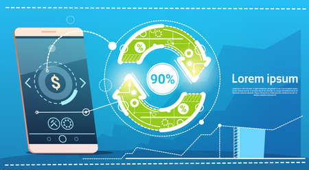 Cell Smart Phone Update Arrow Finance Success Concept Flat Vector Illustration