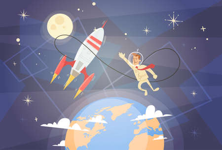 Rocket Fly Sky Business Man Startup Success Concept Flat Vector Illustrationのイラスト素材