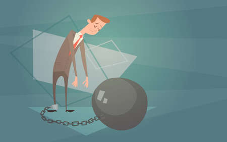 Business Man Chain Bound Legs Credit Debt Finance Crisis Concept Flat Vector Illustrationのイラスト素材
