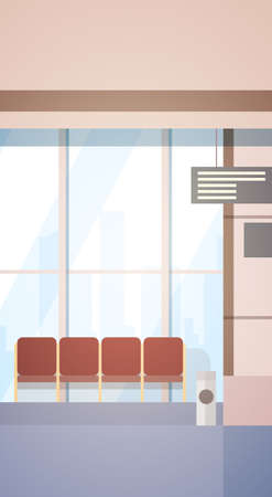 Airport Waiting Hall Departure Terminal Interior Check In Flat Vector Illustrationのイラスト素材
