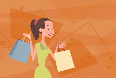 Cartoon Woman With Shopping Bag Big Sale Banner Flat Vector Illustrationのイラスト素材